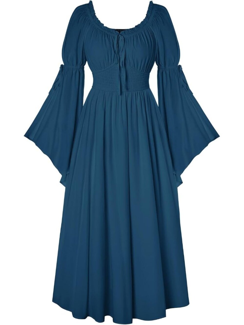 Women's Blue Green Long Bell Sleeve Medieval Peasant Imported Costumes Dress